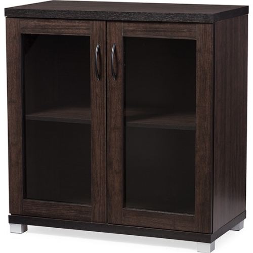 Zentra 2 Door Storage Cabinet in Dark Brown & Glass